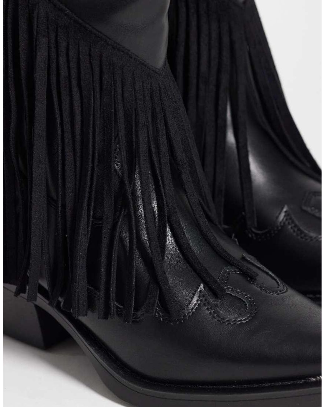 Glamorous Blue Western Fringe Knee Boots