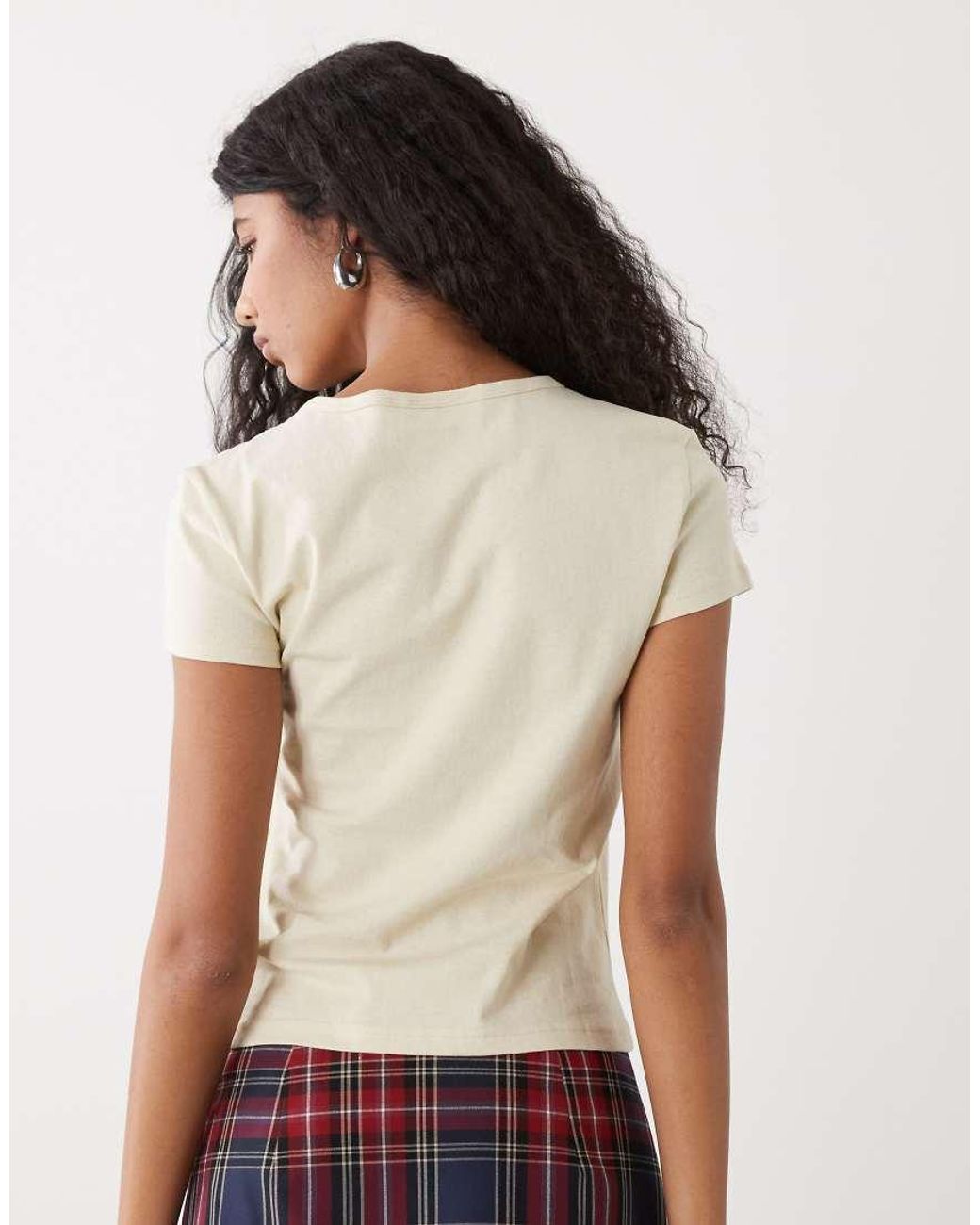 Weekday Yellow Fleur V-neck Slim T-shirt