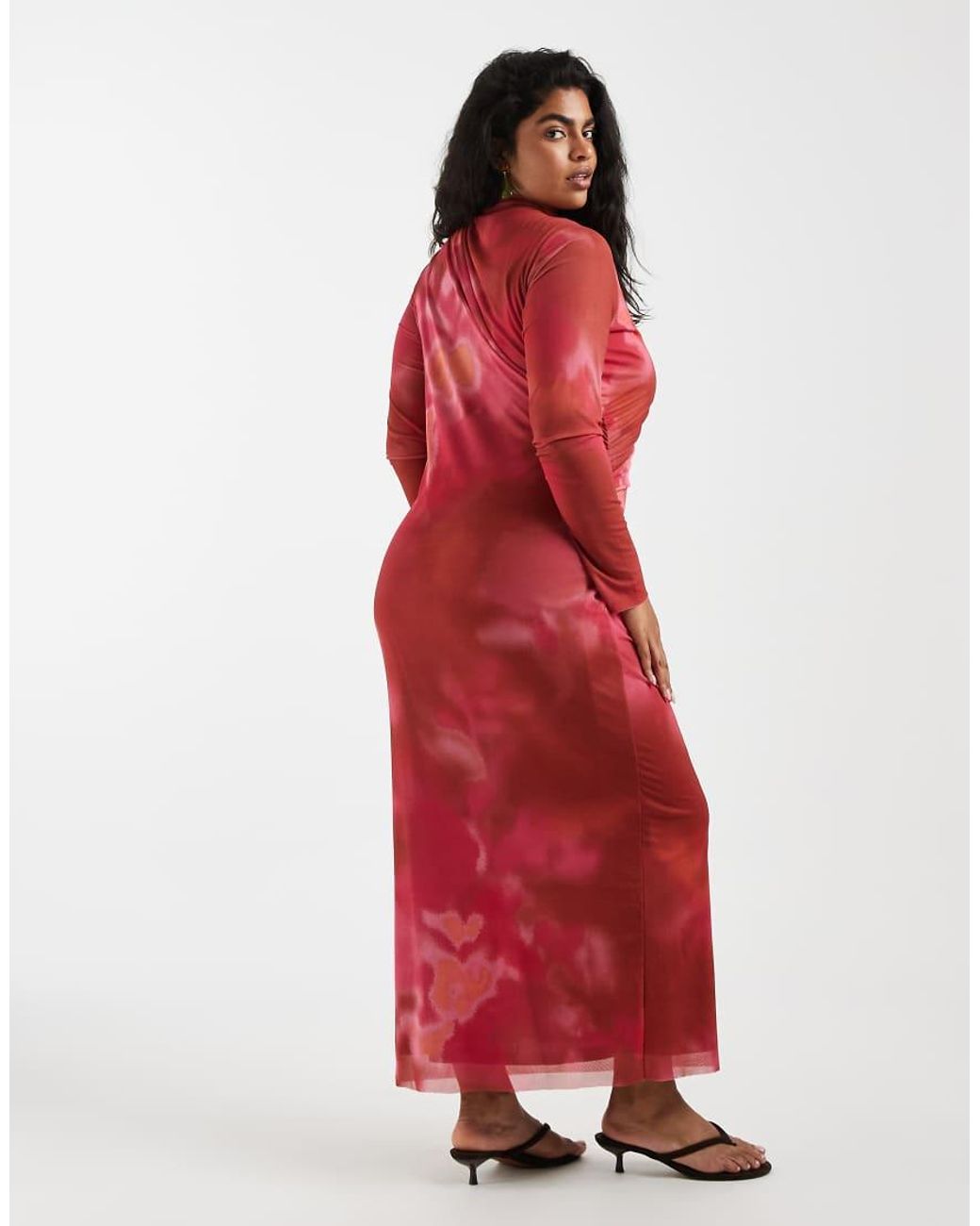 Vero Moda Red Long Sleeve Drapey Mesh Maxi Dress