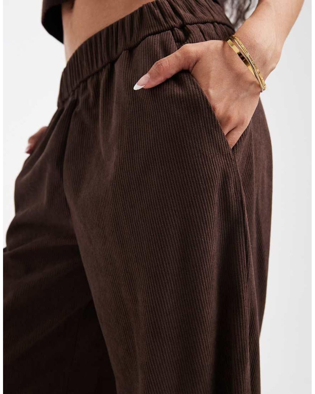 Only Petite Black Wide Leg Pull On Cord Trouser