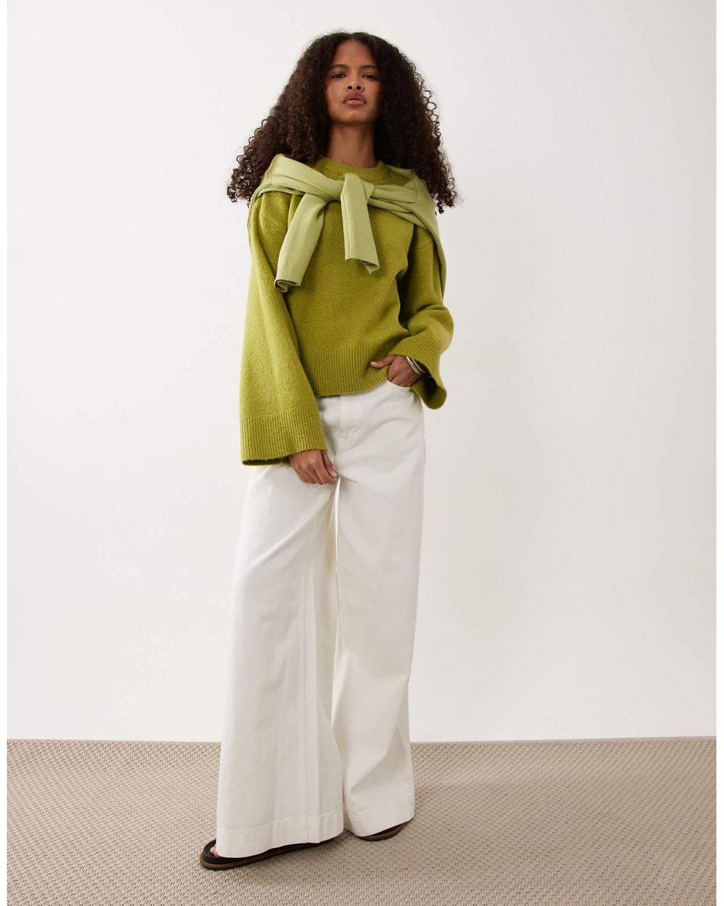 Threadbare Green Sweater With Wide Cuff Detail