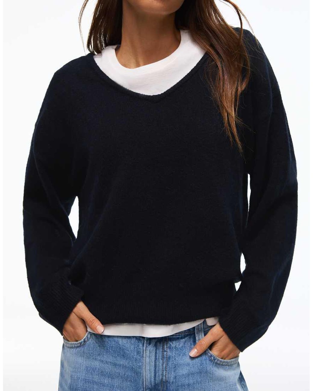 Bershka Blue Oversize V-Neck Jumper