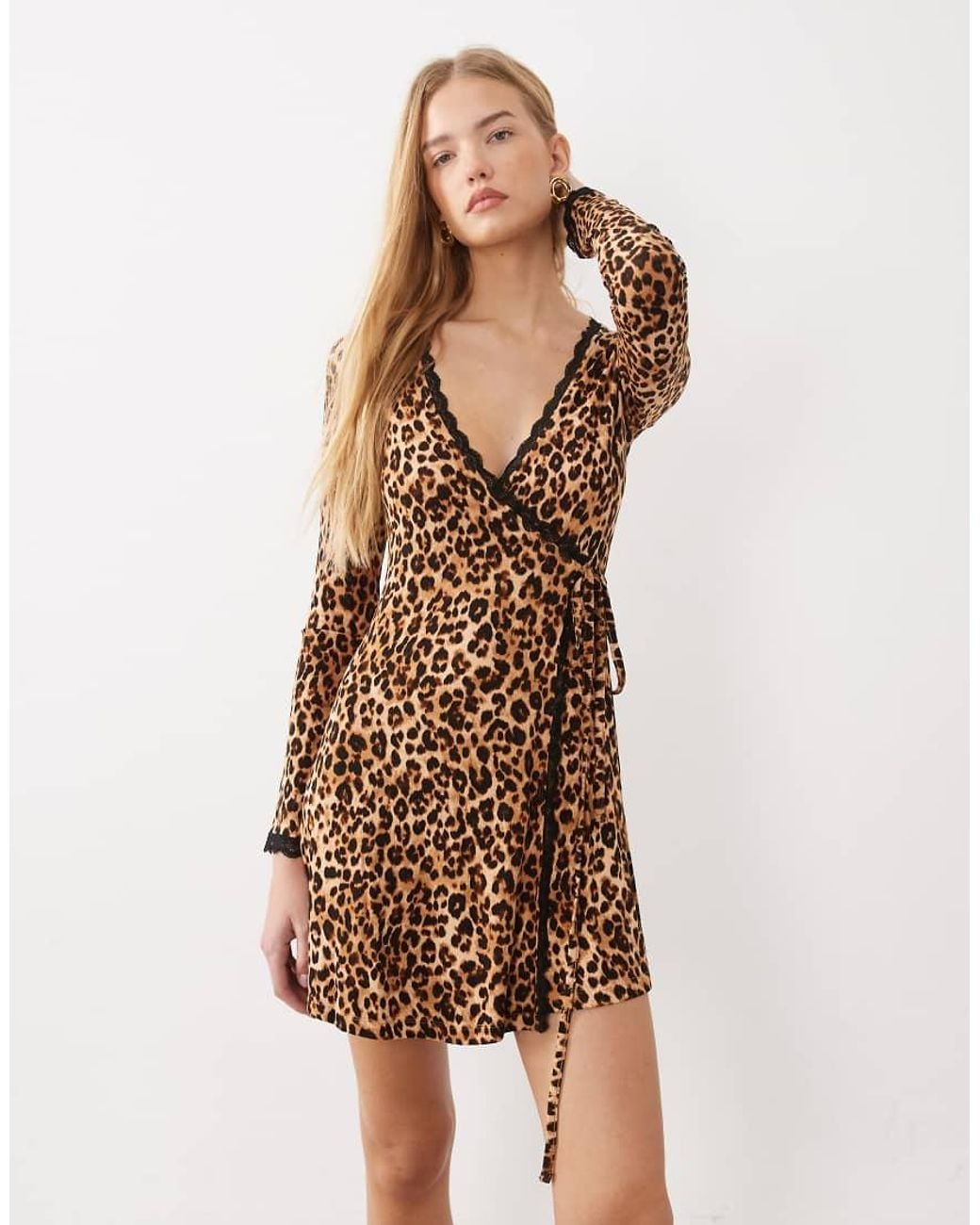 Miss Selfridge White Lace Trim Wrap Mini Dress