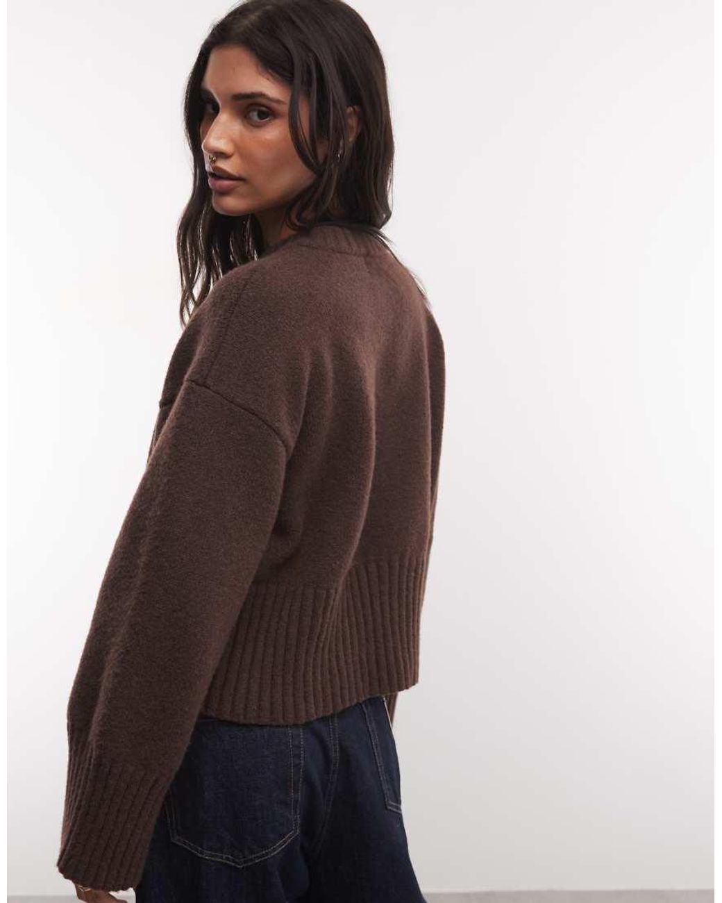 Monki Brown Exclusive Relaxed Crew Neck Jumper