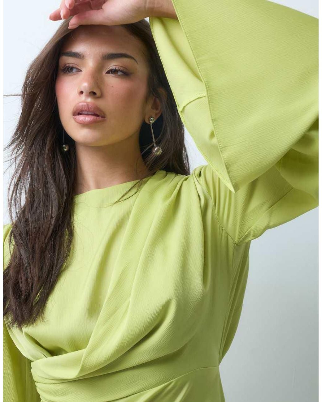 ASOS Green Flute Sleeve Draped Maxi Dress