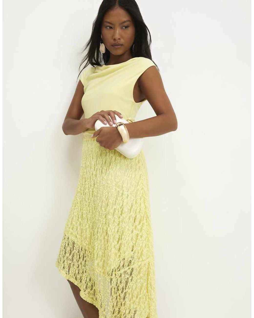 River Island Yellow Lace Hybrid Drape Dress