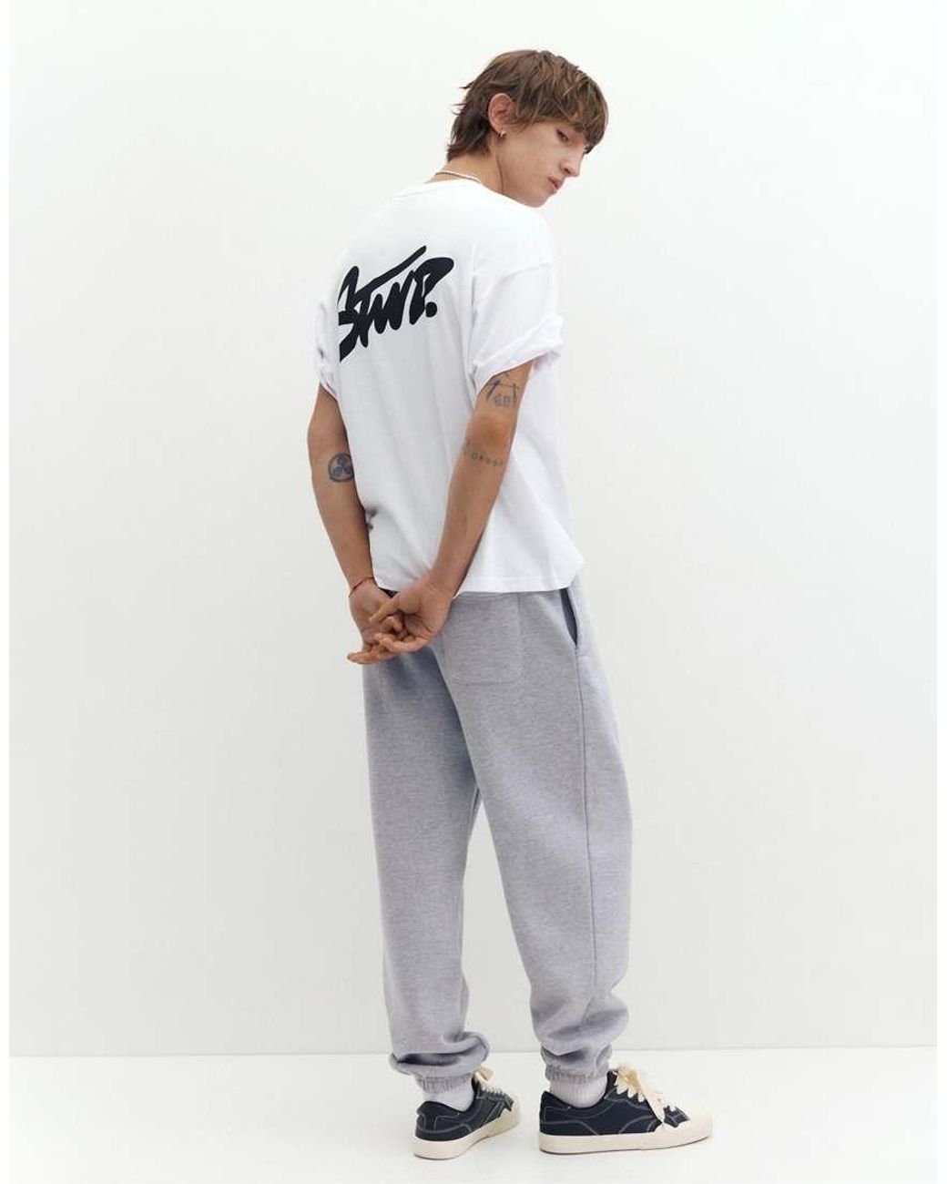 Joggers Mélange di Pull&Bear in White da Uomo