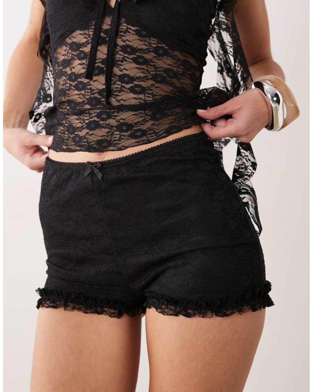 Miss Selfridge Black Lace Mini Short Co-Ord