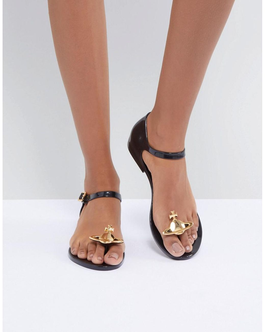 Melissa + Vivienne Westwood Anglomania Honey Black Orb Flat Sandals | Lyst  UK