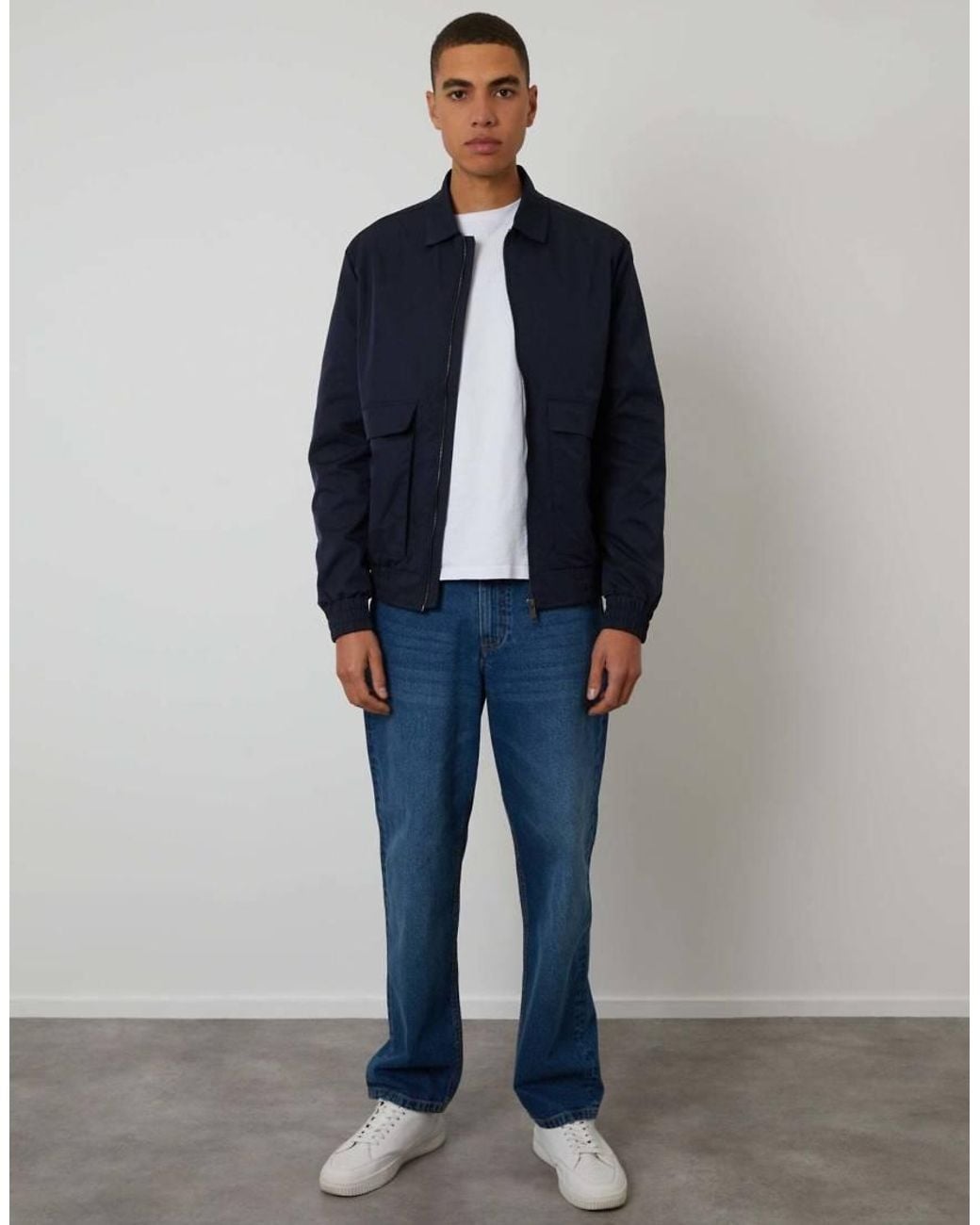 Threadbare Blue Showerproof Lightweight Patch Pocket Zip Up Jacket for men