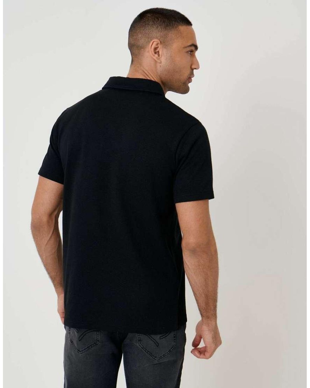 Threadbare Blue Textured Cotton Rich Polo Shirt for men