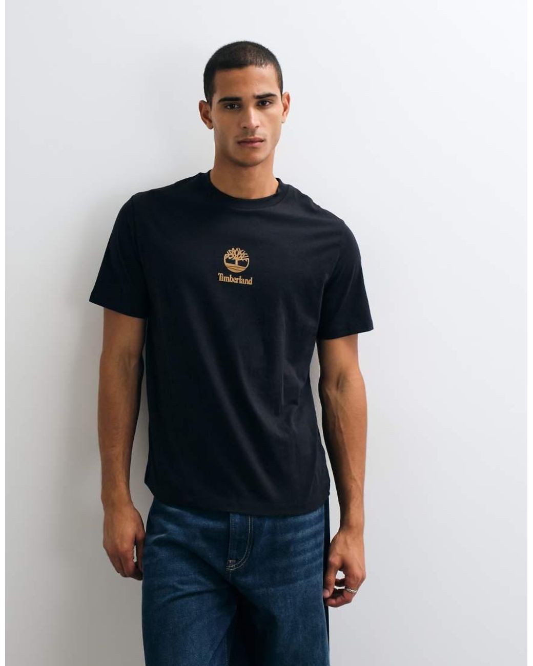 Timberland Black Print Stack Logo Short Sleeve Tee for men