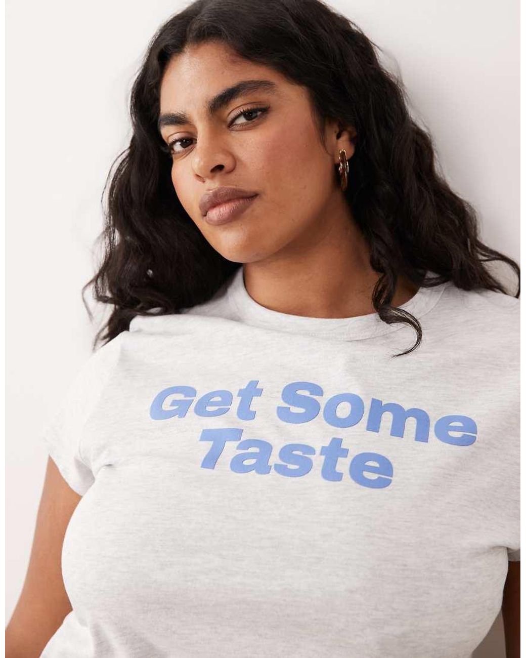 ASOS White Asos Design Curve Baby Tee With Contrast Get Some Taste Slogan