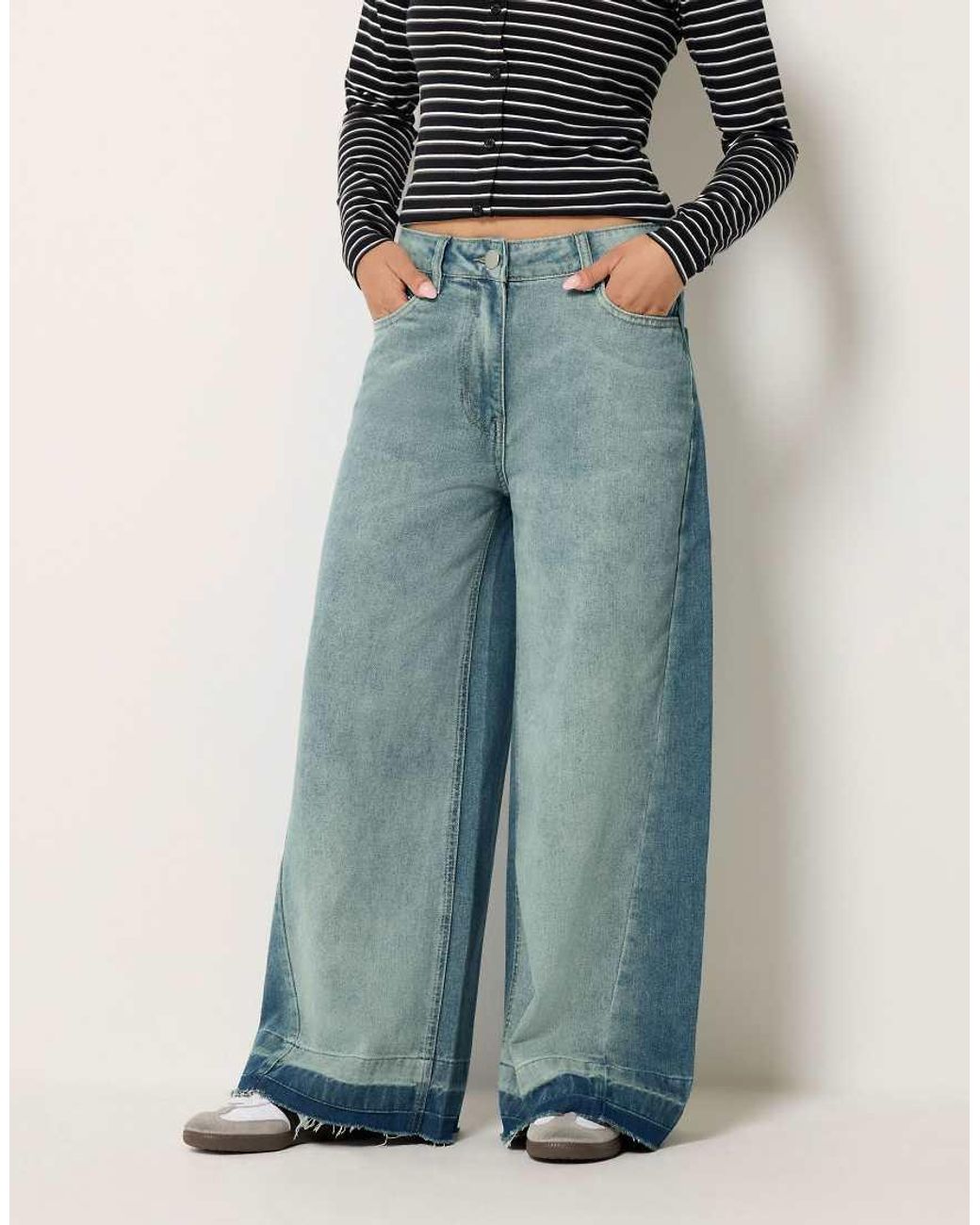PixieGirl Blue Petite Frayed Wide Leg Jeans