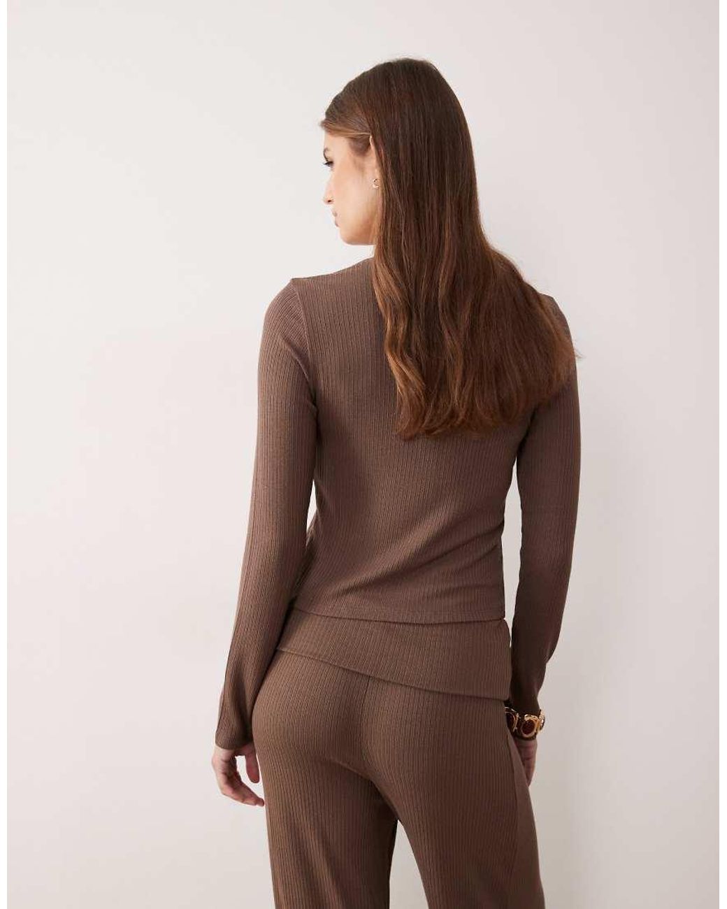 ASOS Brown Co-ord Rib Fitted Long Sleeve Cardigan