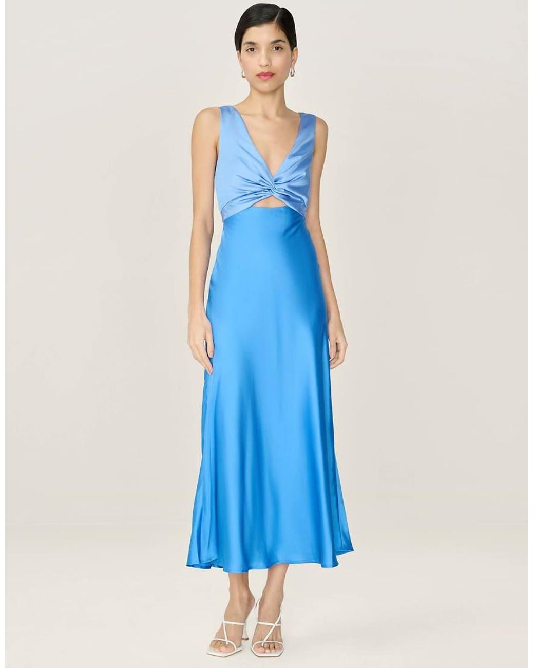 OMNES Blue Dresses Maggy Colourblock Satin Midi Dress