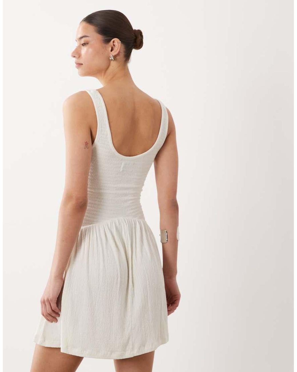 ASOS White Crinkle Button Through Mini Dress
