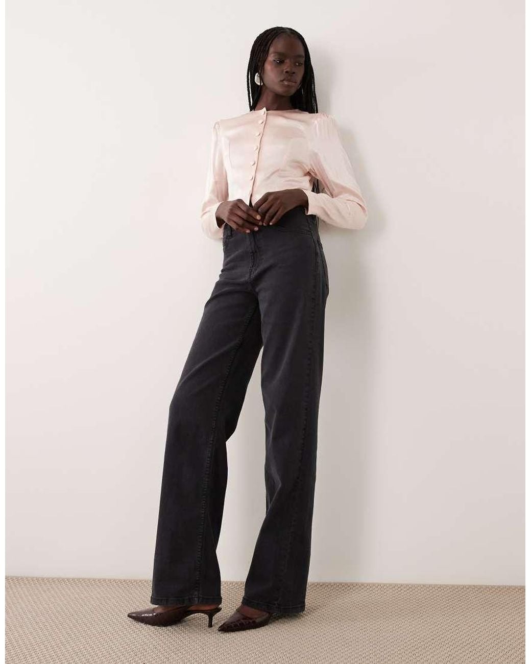 Miss Selfridge Pink Satin Button Through Puff Sleeve Blouse Co-Ord