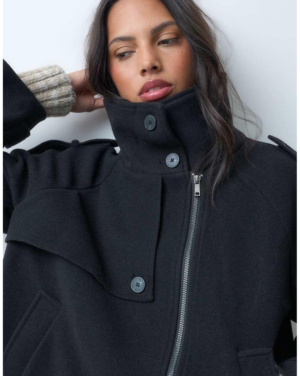 ASOS Blue Cropped Formal Funnel Cape Coat