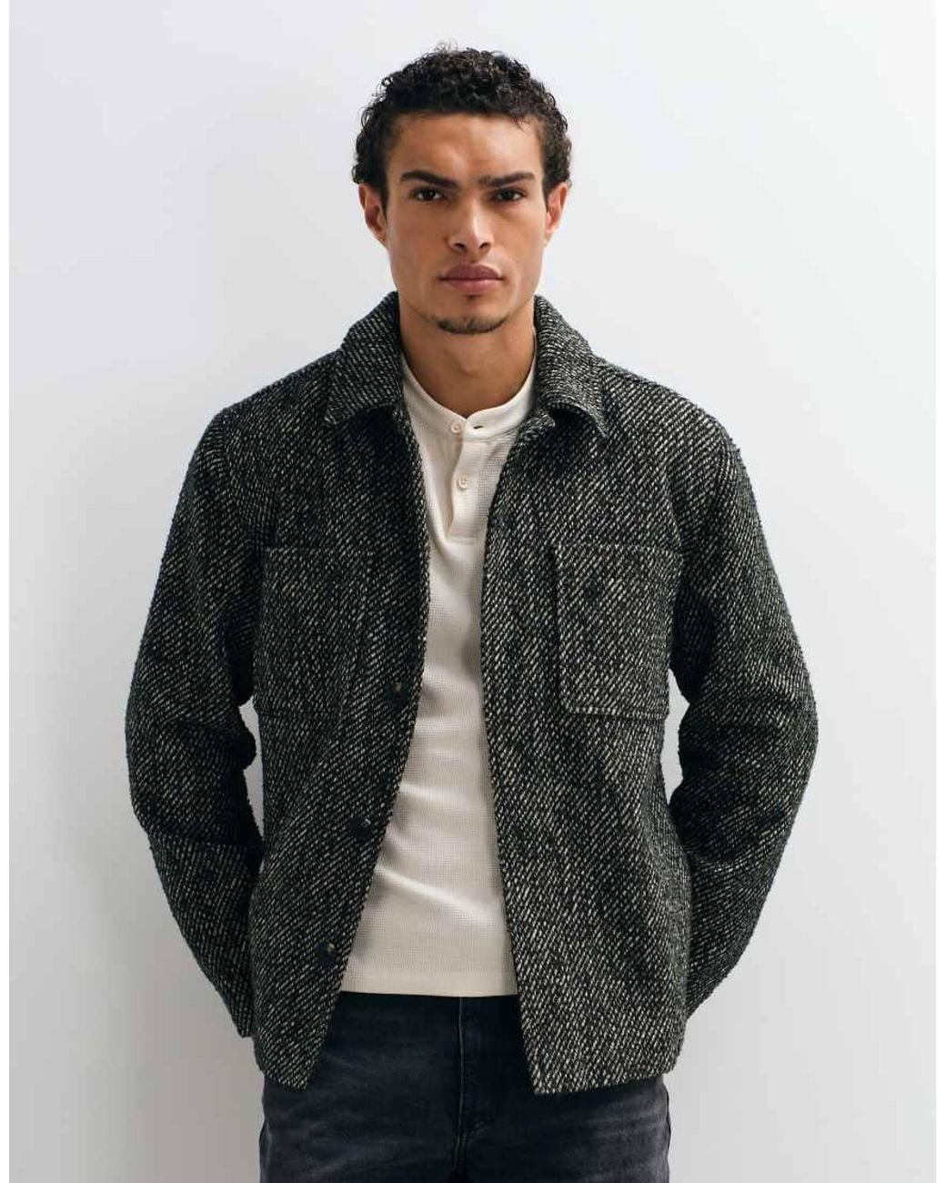 ASOS Black Wool Look Double Pocket Shacket for men