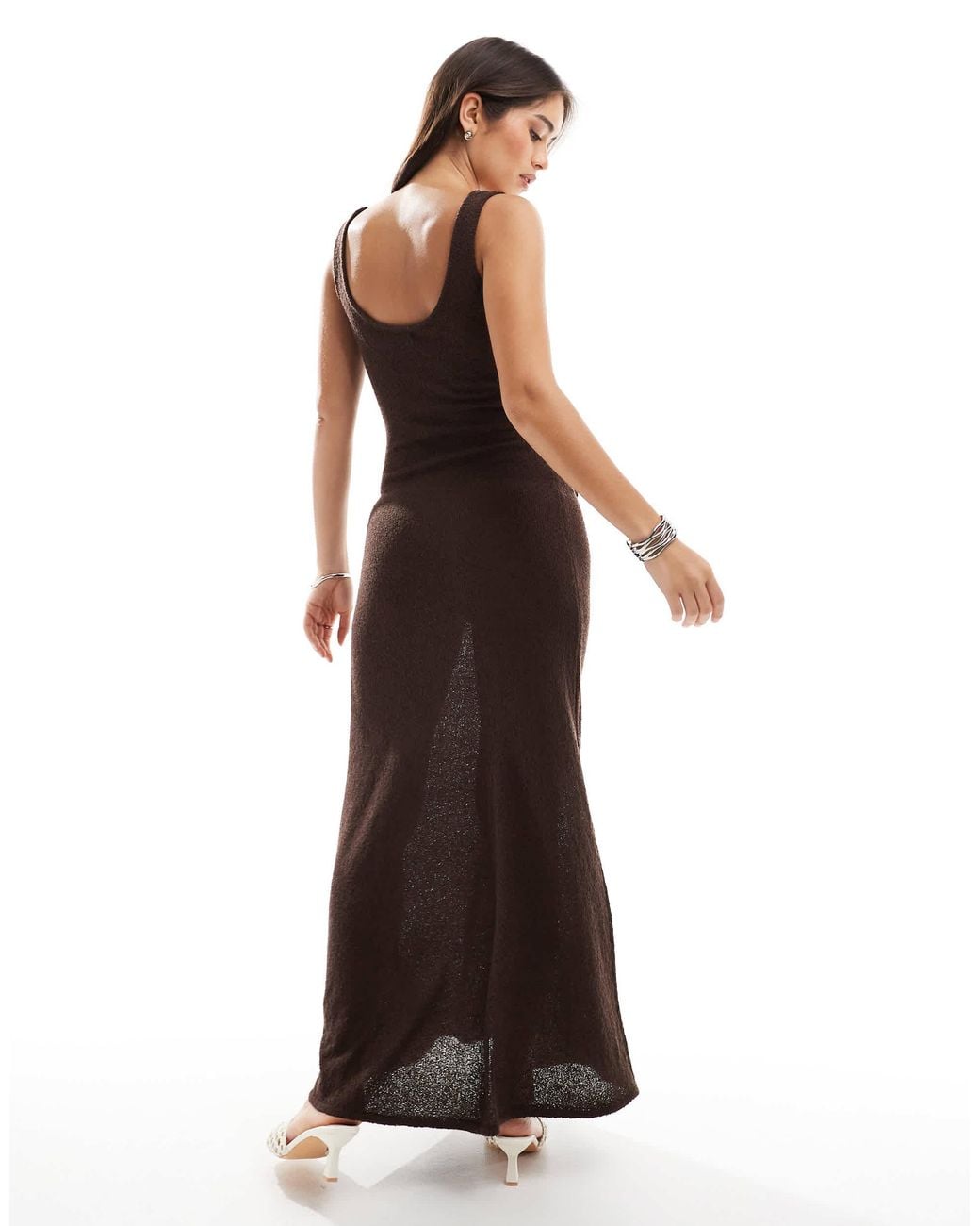 4th & Reckless Knitted Crochet Flower Detail Maxi Dress in Brown | Lyst