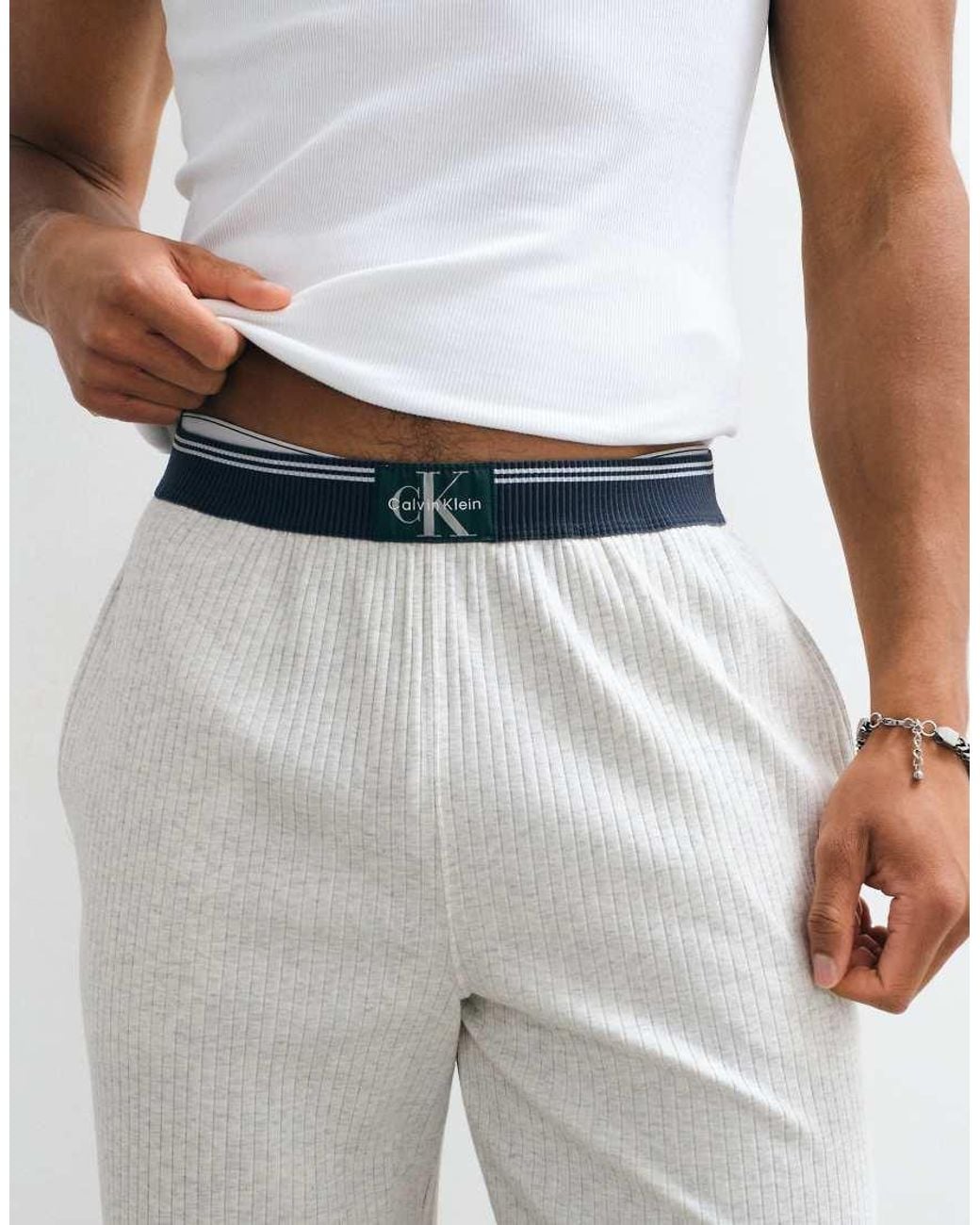 Calvin Klein Gray Cotton Pyjama Pants With Logo Waistband for men