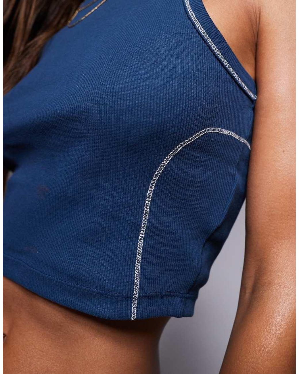 Good For Nothing Blue Stitch Detail Cropped Vest Top