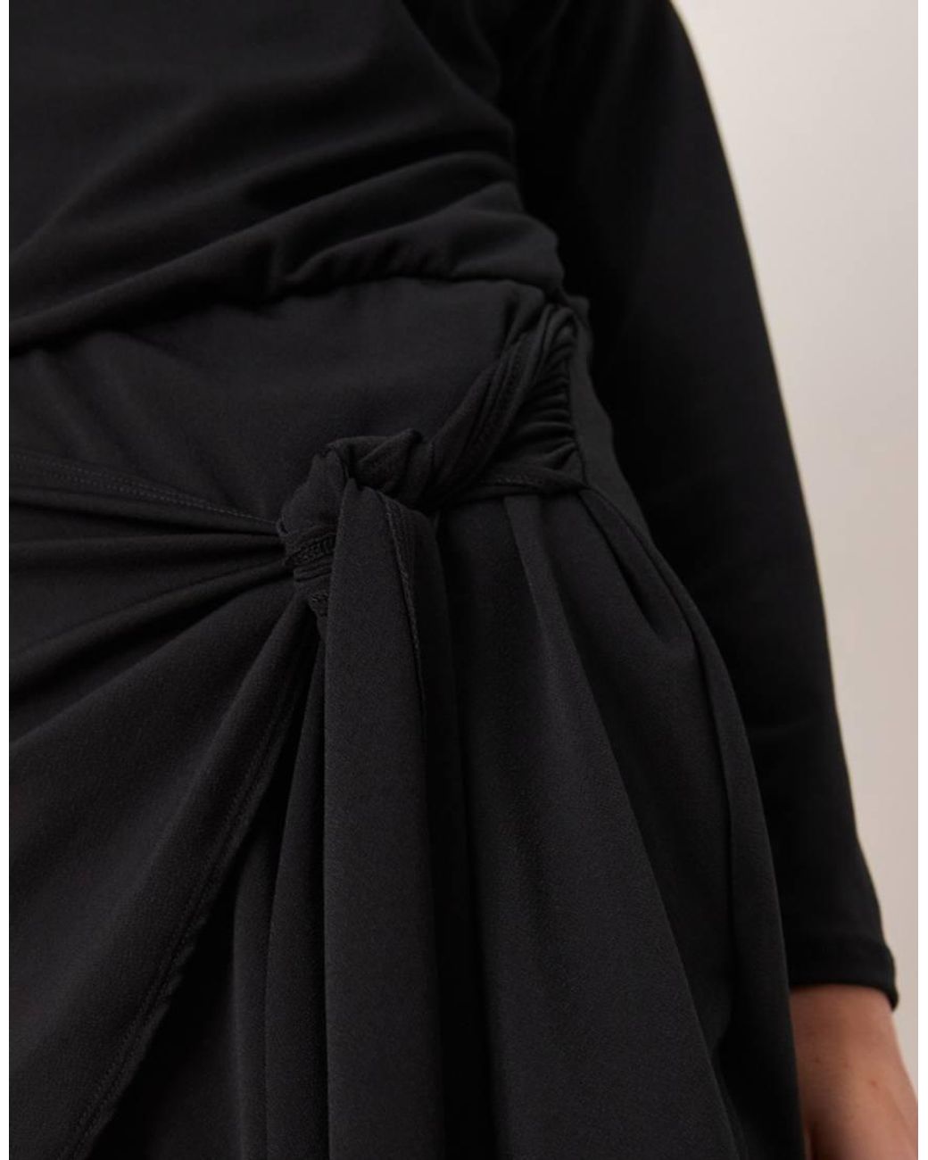 Abercrombie & Fitch Black Slash Neck Long Sleeve Mini Dress With Tie Up Front Detail
