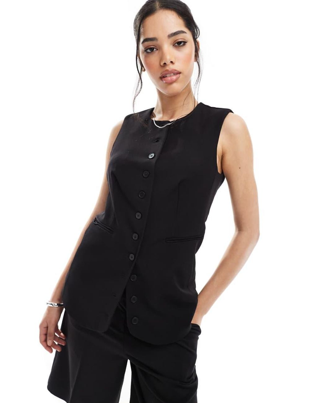 Pieces Blue Longline Waistcoat
