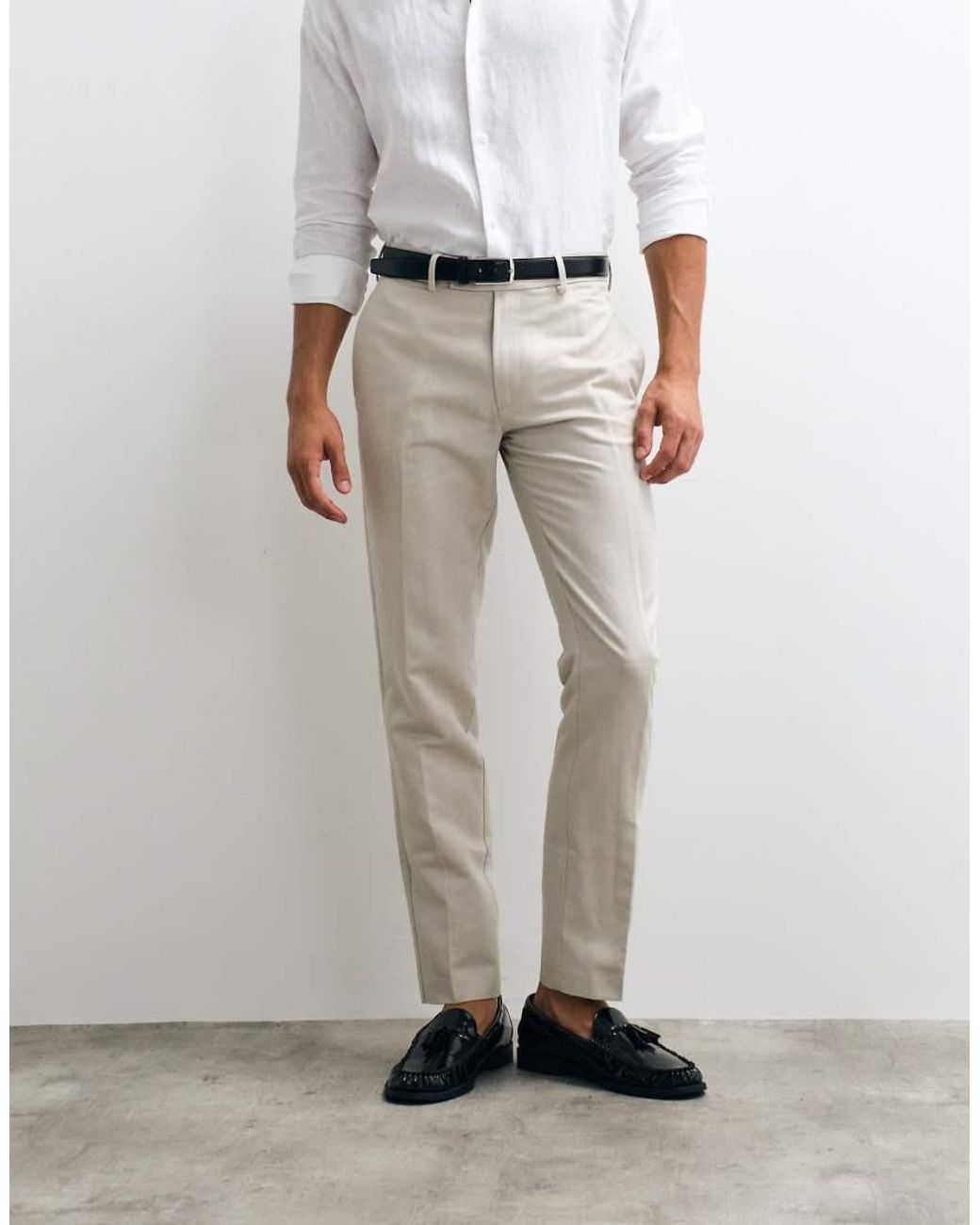 ASOS Natural Tailored Linen Rich Slim Trousers for men