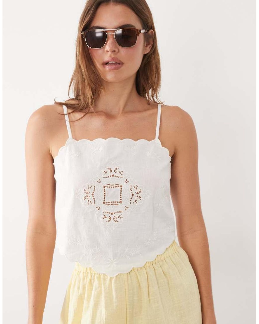 New Look White Embroidered Handkerchief Cami Top
