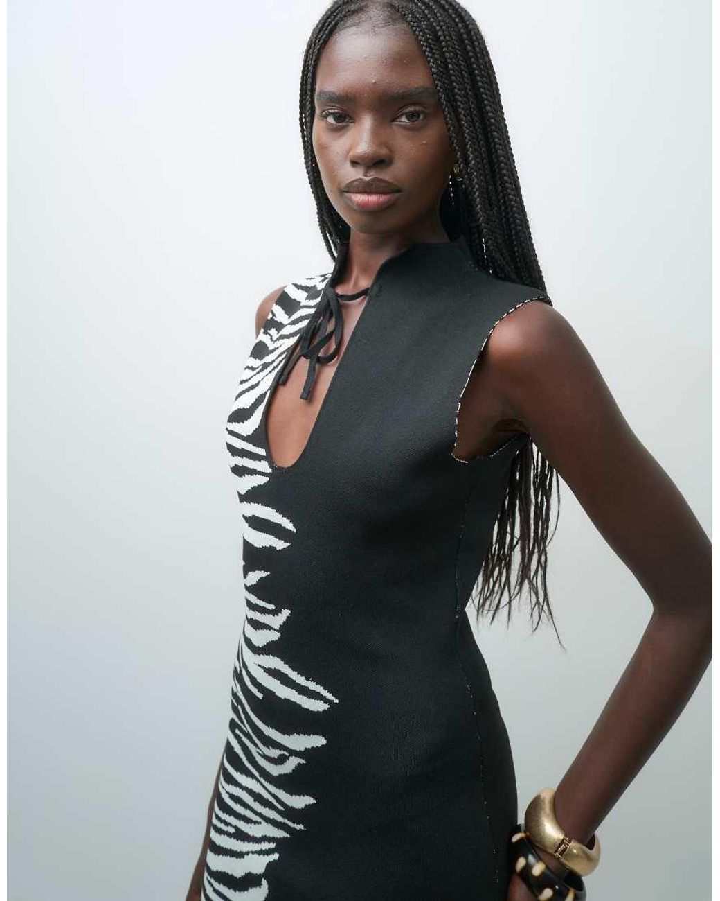 ASOS White Knitted Zebra Maxi Dress With Keyhole Neckline