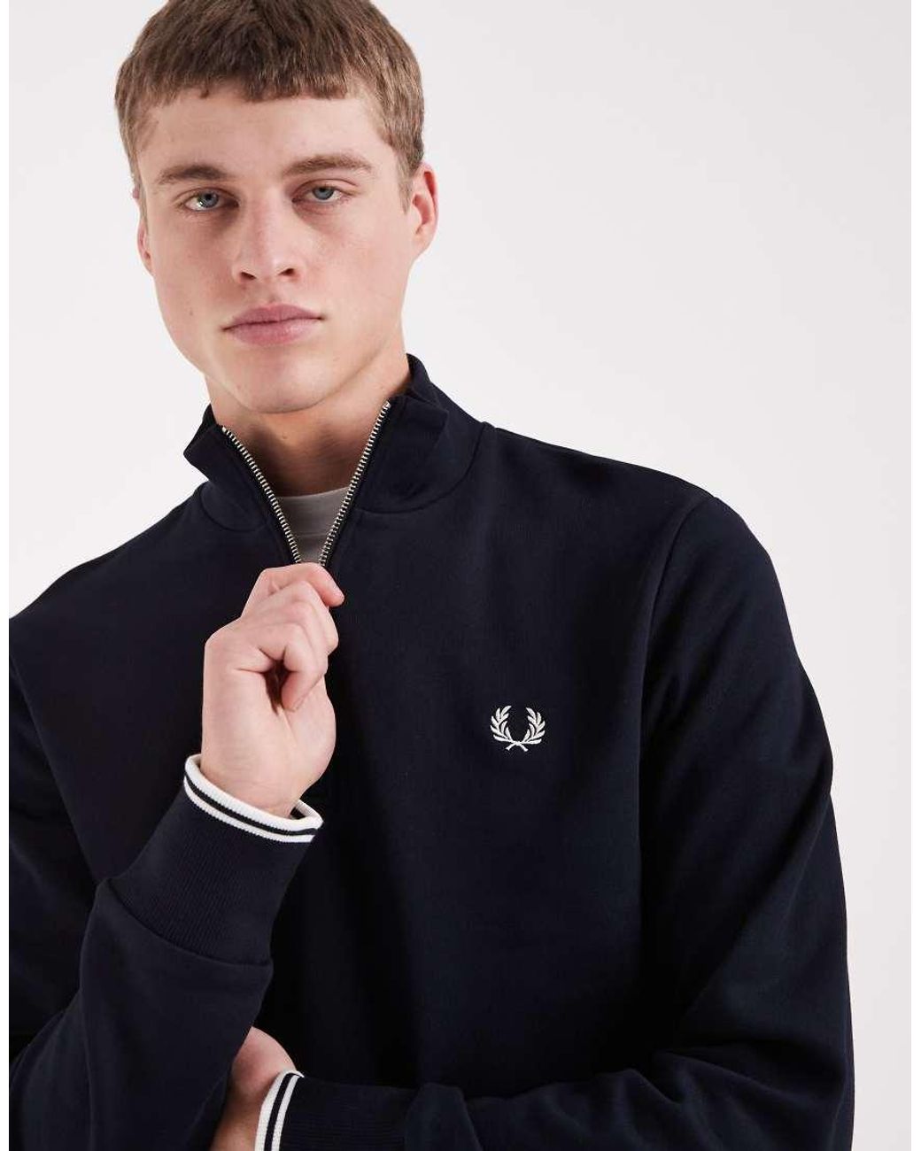 Fred Perry Blue Half Zip Sweatshirt for men