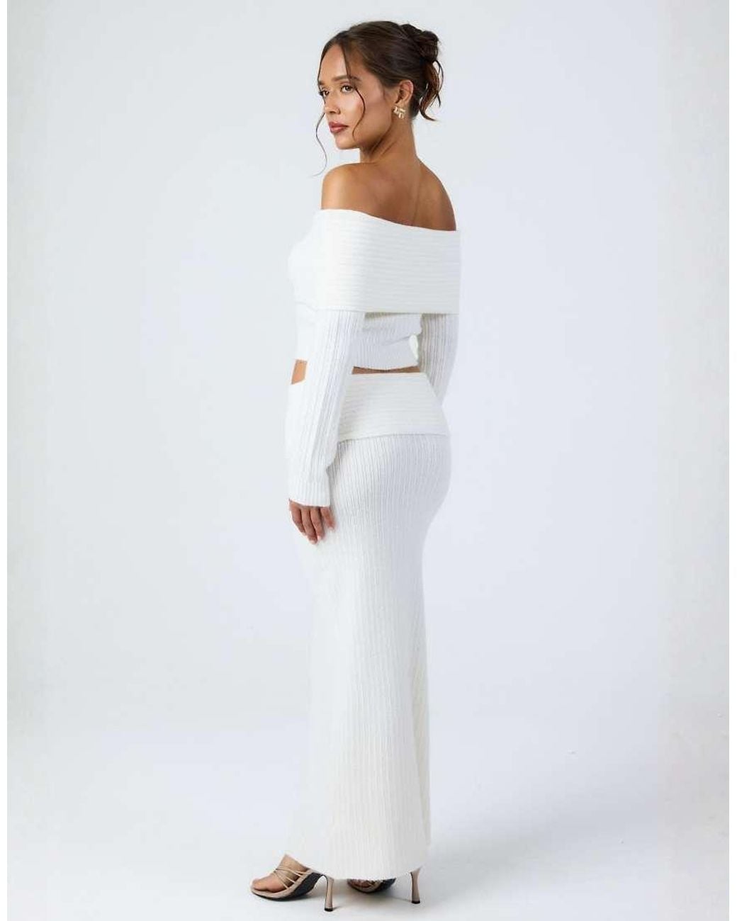 Aria Cove Purple Knitted Low Waist Fold Over Maxi Skirt Co-Ord
