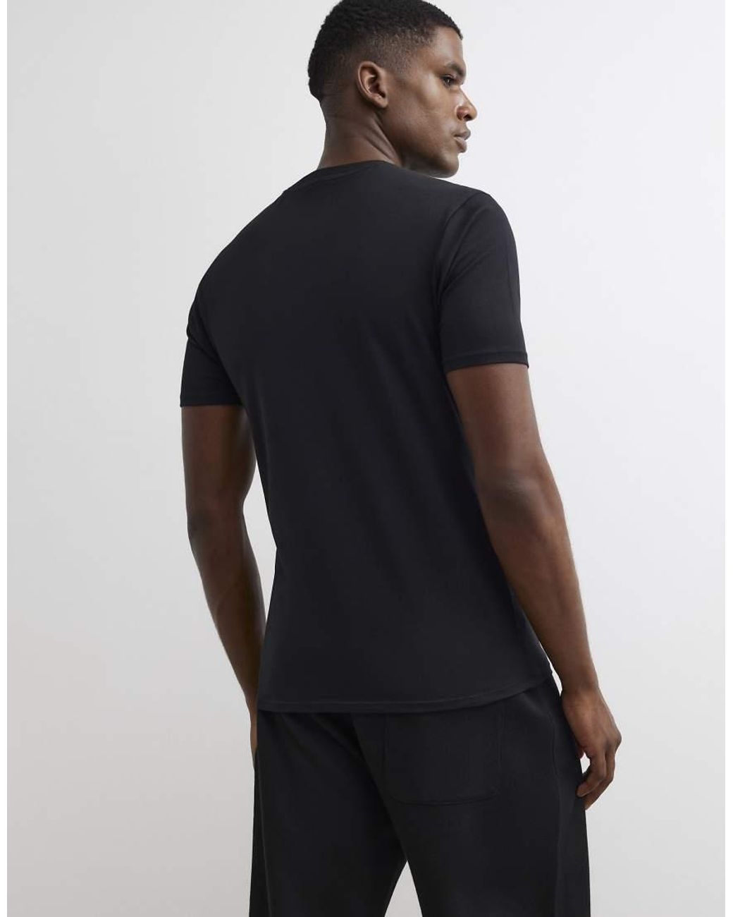 River Island Black Muscle Fit Cotton Blend Stretch T-Shirt for men