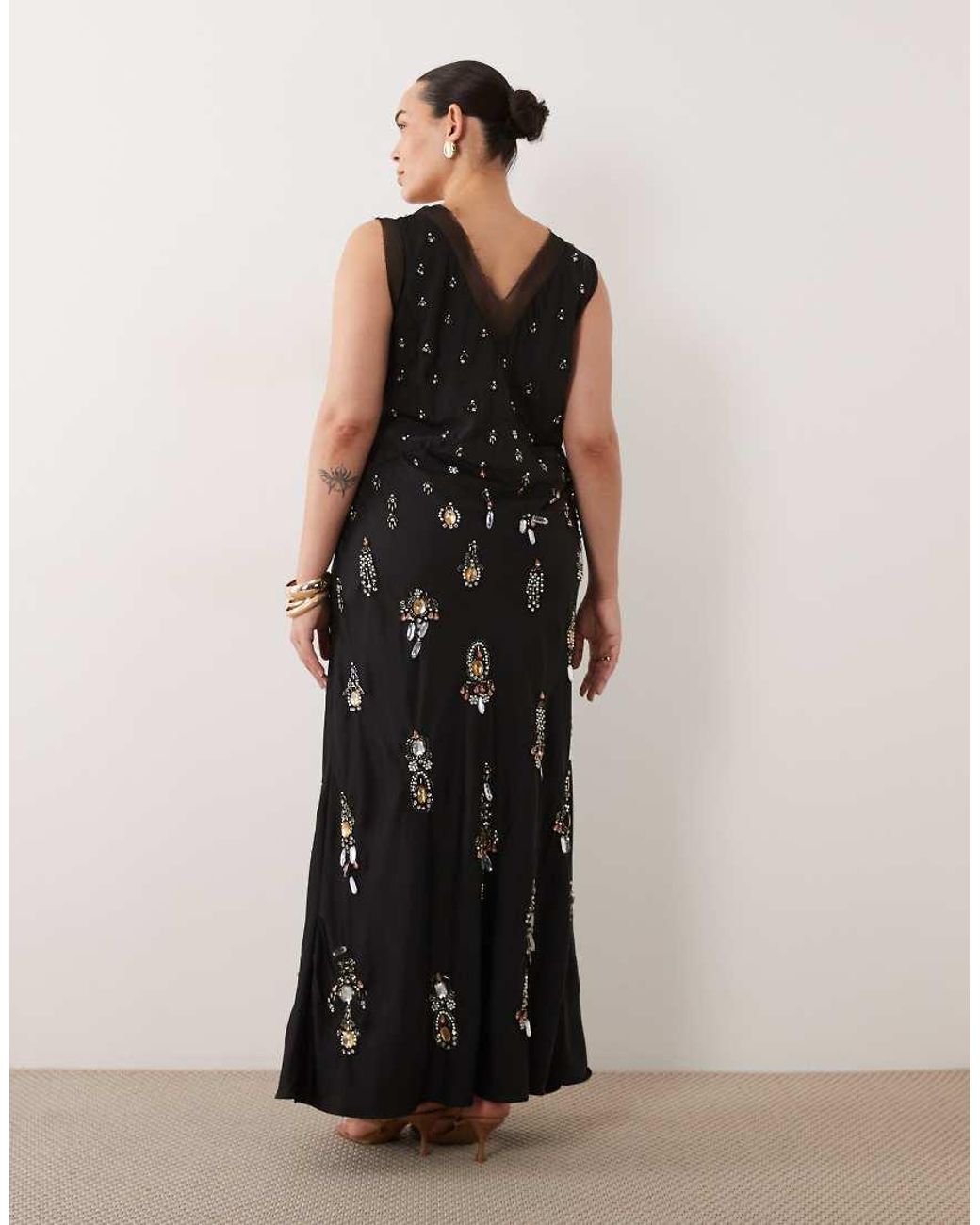 ASOS Black Asos Design Curve Jewel Embellished V-neck Maxi Dress