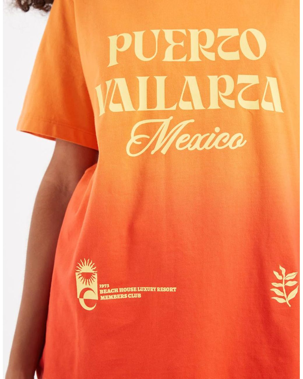 ASOS Orange V-neck Boxy T-shirt With Puerto Vallarta Embroidery