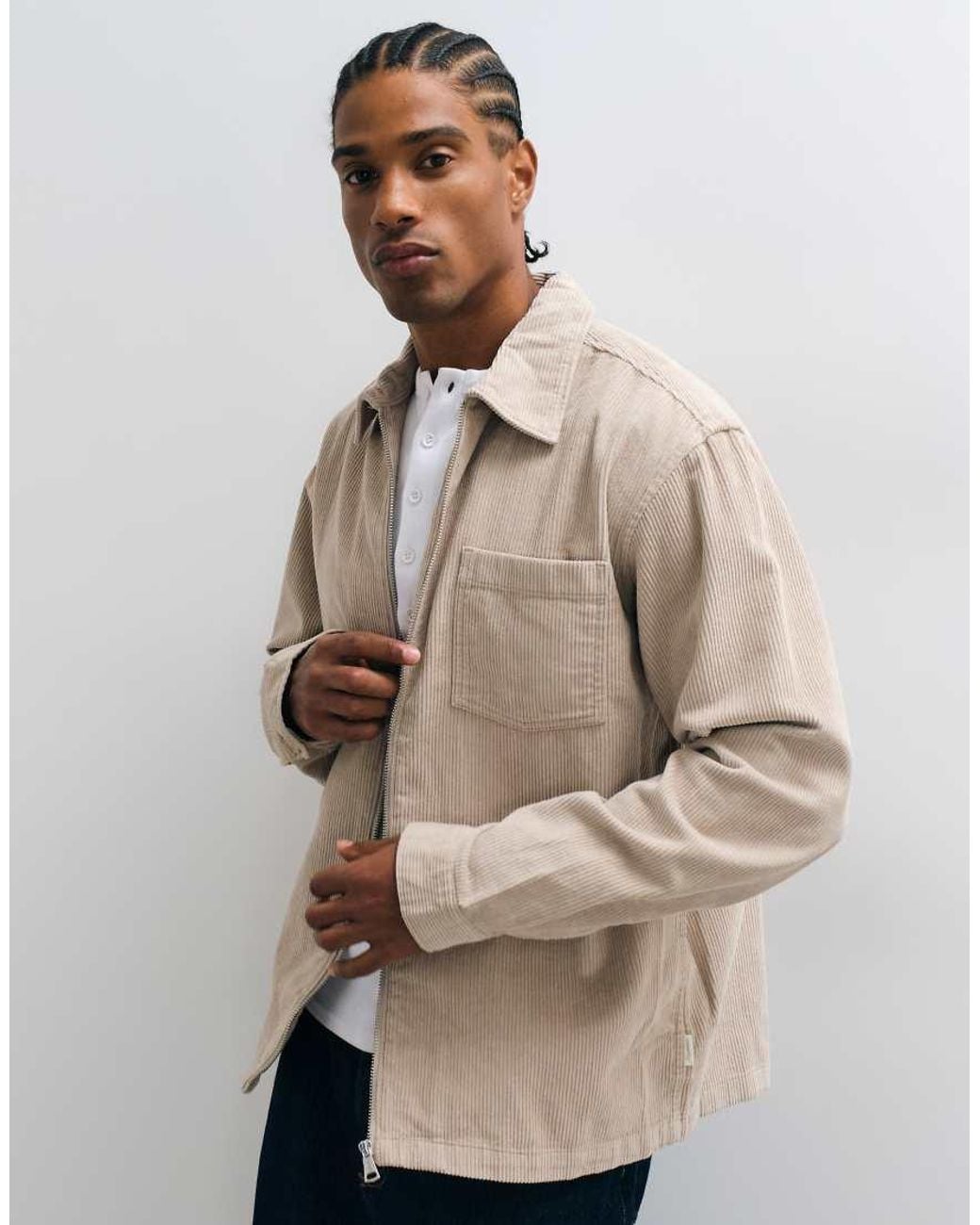 Jack & Jones White Cord Zip Overshirt for men