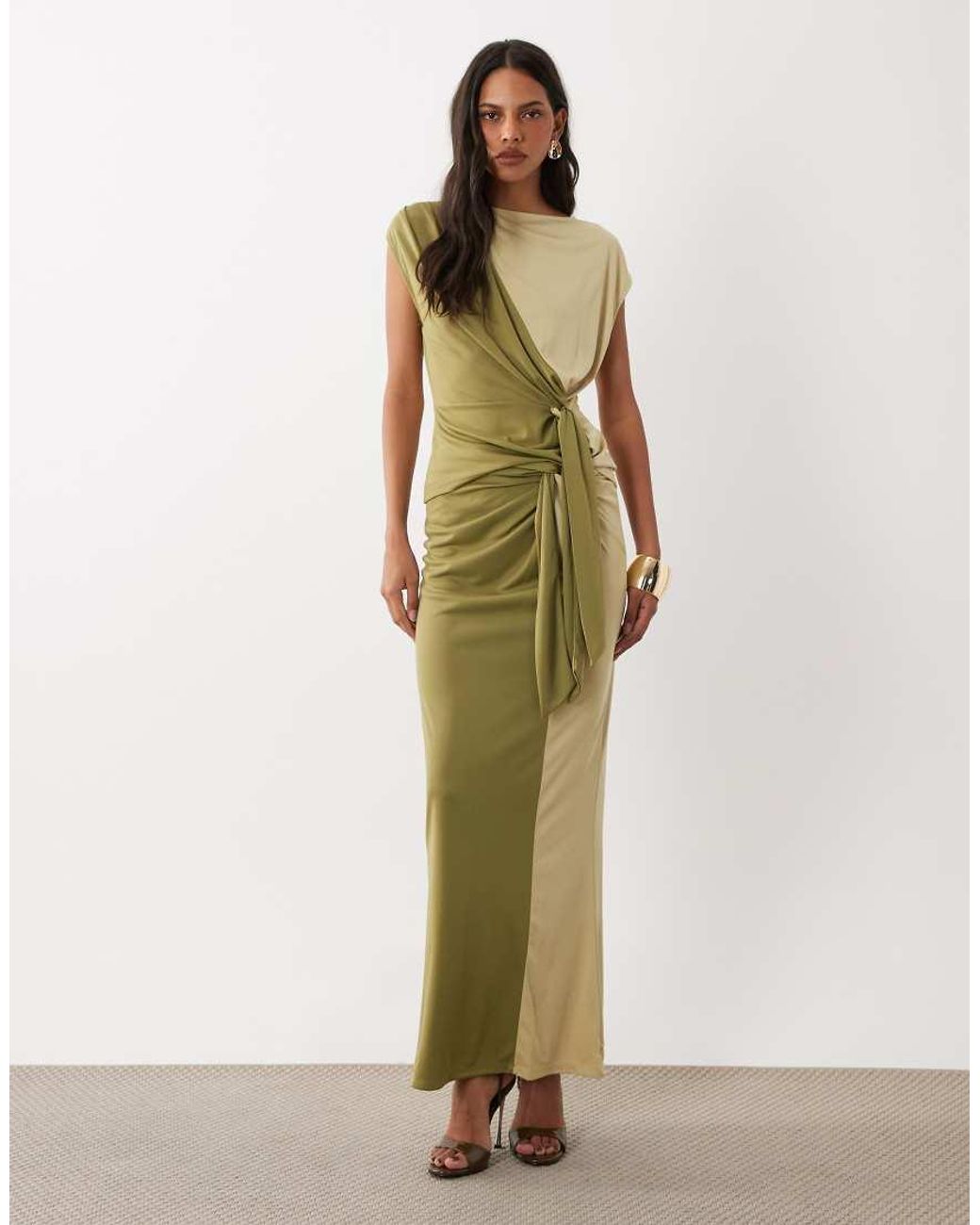 ASOS Green Co-ord Colour Block Short Sleeve Top With Drape Tie Front