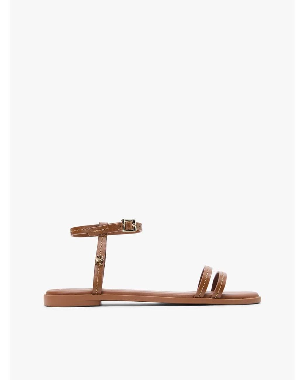 Tommy Hilfiger Pink Leather Contrast Topstitch Flat Sandals