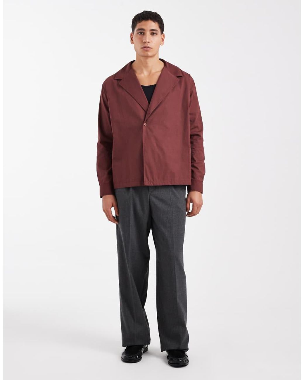 ASOS Red Relaxed Shawl Collar Poplin Shirt for men