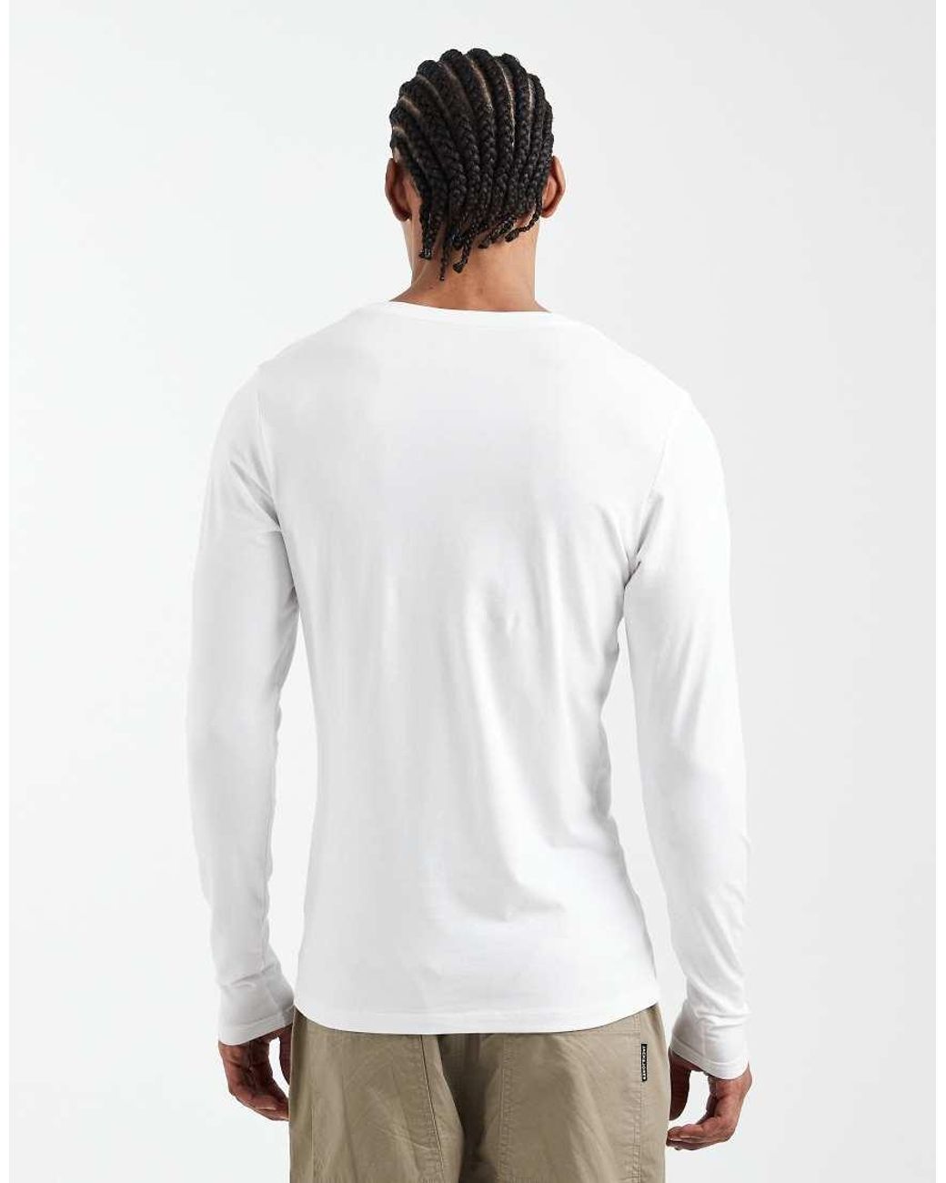 Jack & Jones White Muscle Fit Long Sleeve T-shirt for men