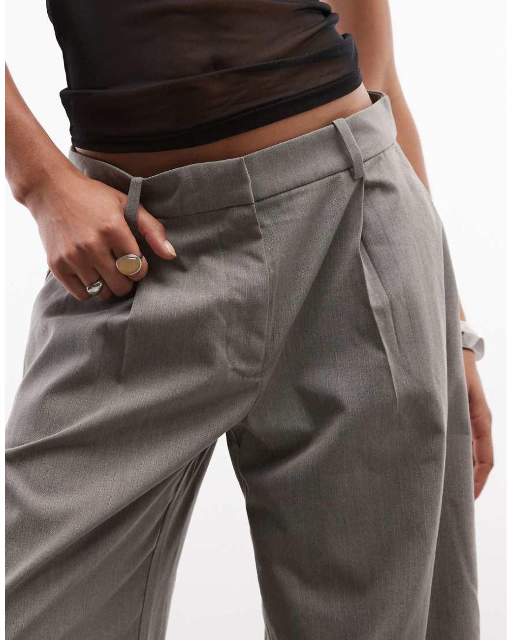 Weekday Gray Dara Low Waist Wide Leg Trousers With Front Pleats