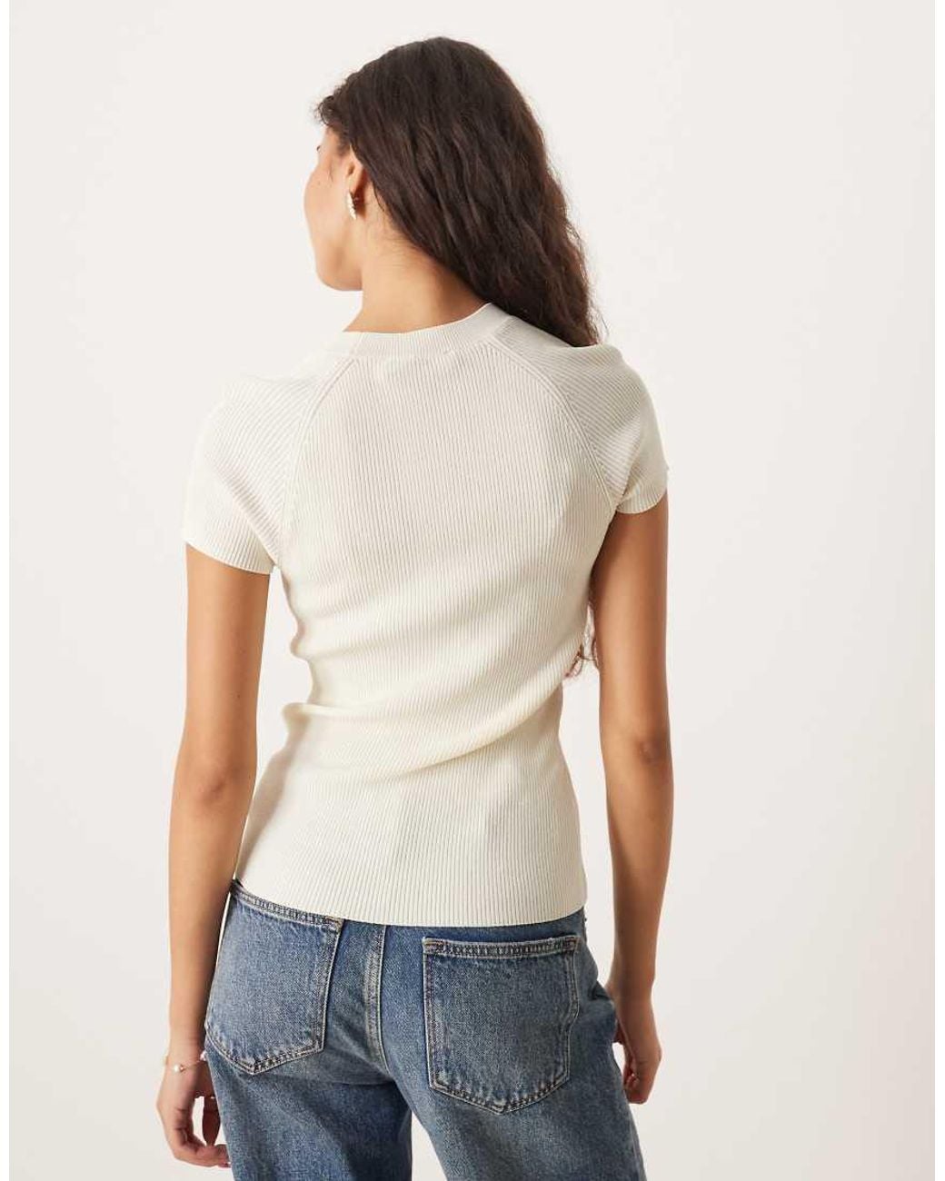 Mango Blue Round Neck Short Sleeve Knitted Top
