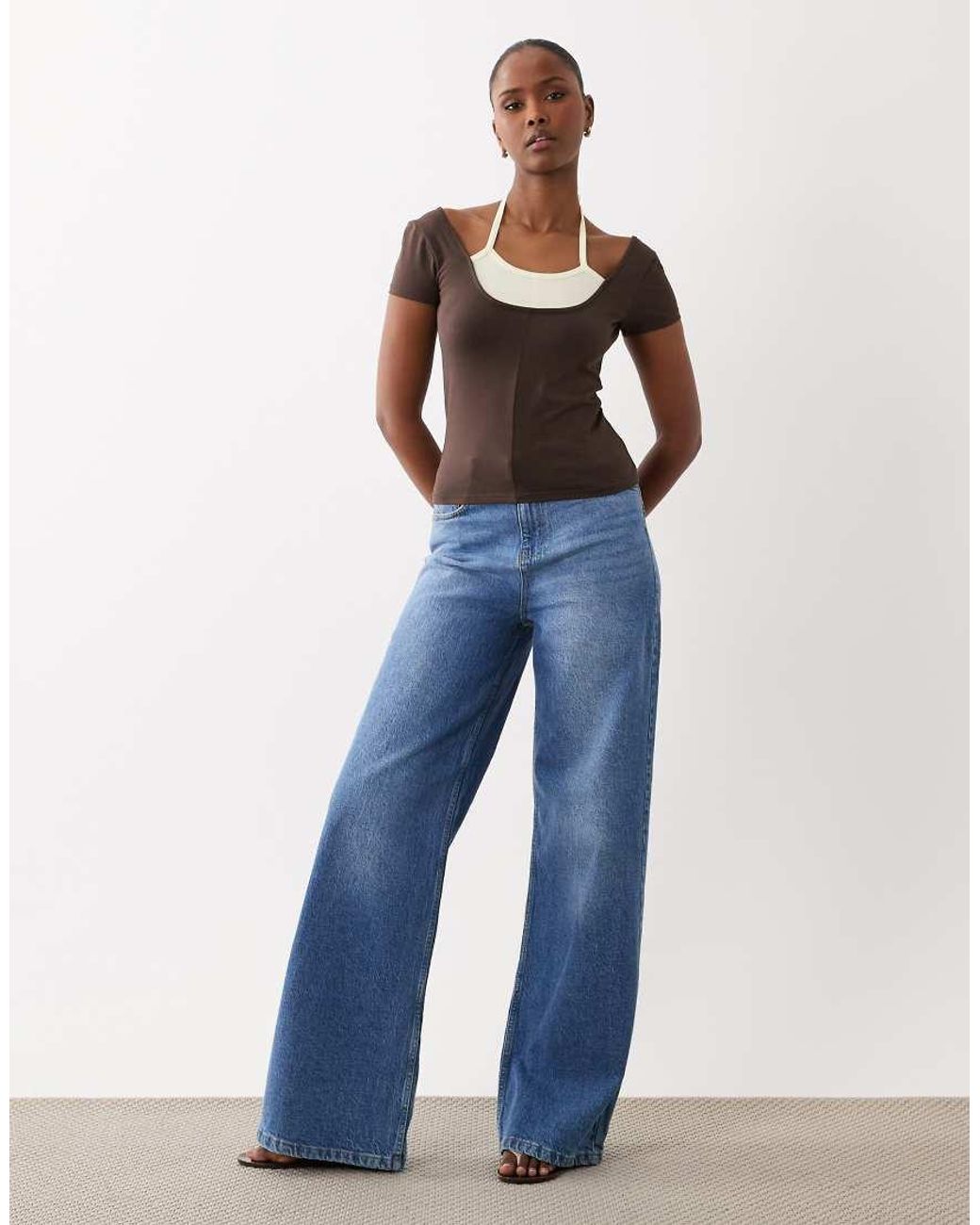The Frolic Brown Exclusive Jersey Layered Halter Detail T-shirt