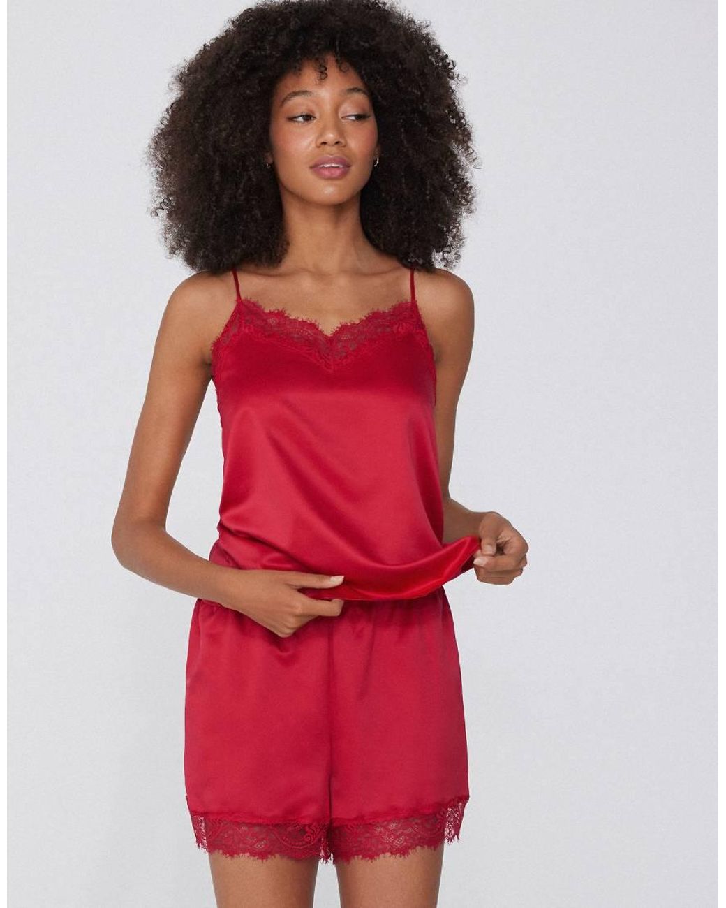 Tezenis Red Satin And Lace Shorts