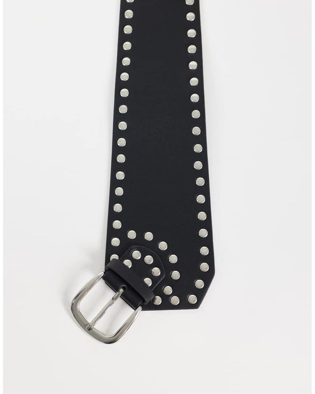 Pieces Black Studded Oversized Waist Belt