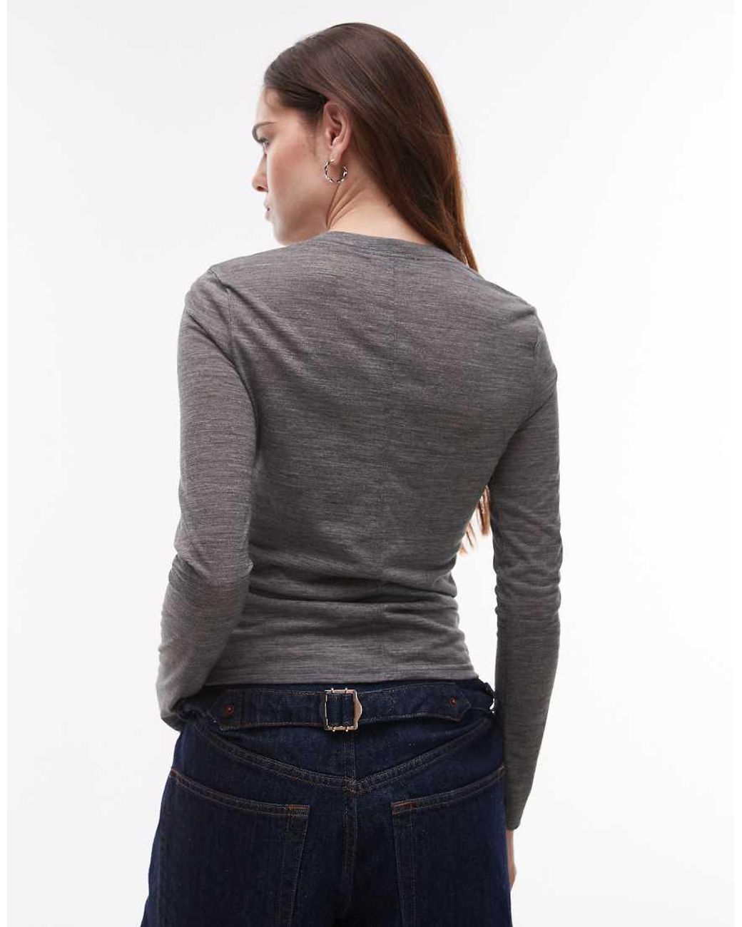 TOPSHOP Gray Wool Mix Long Sleeve Top