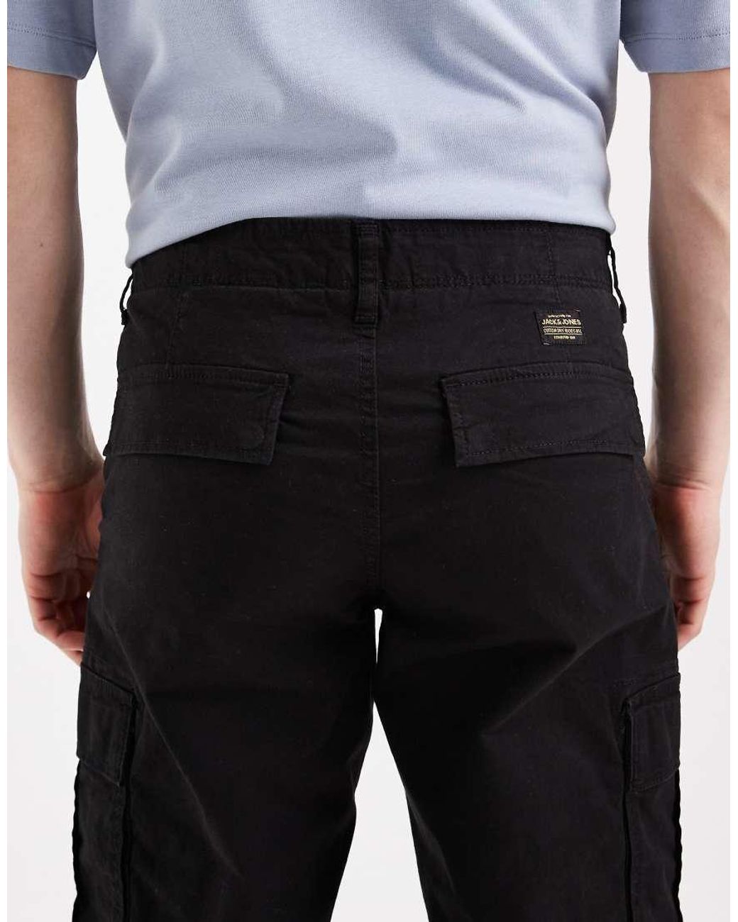 Jack & Jones Black Straight Cargo Trousers for men