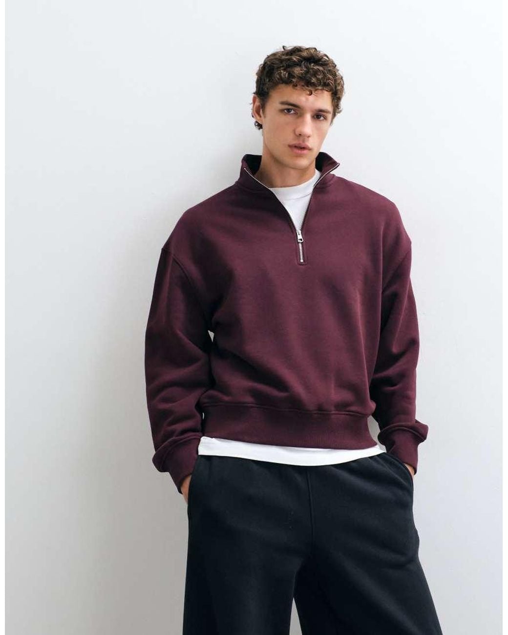 4505 Blue Rest Day 400Gsm Heavyweight Cotton Boxy 1/4 Zip Sweat for men